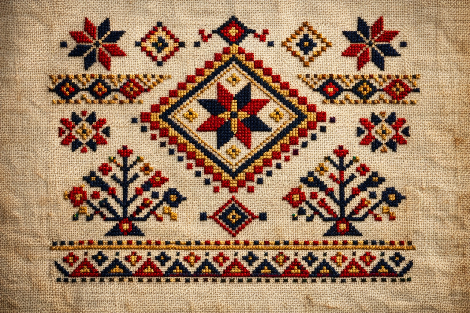 Geleneksel Anadolu çiçek motifi kanaviçe örneği