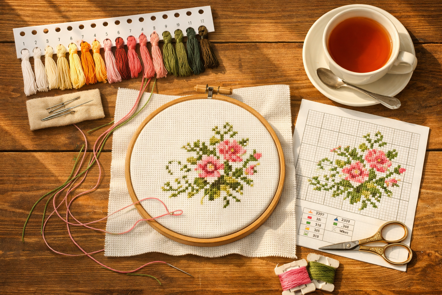 Kasnak üzerinde yıldız motifi kanaviçe çalışması